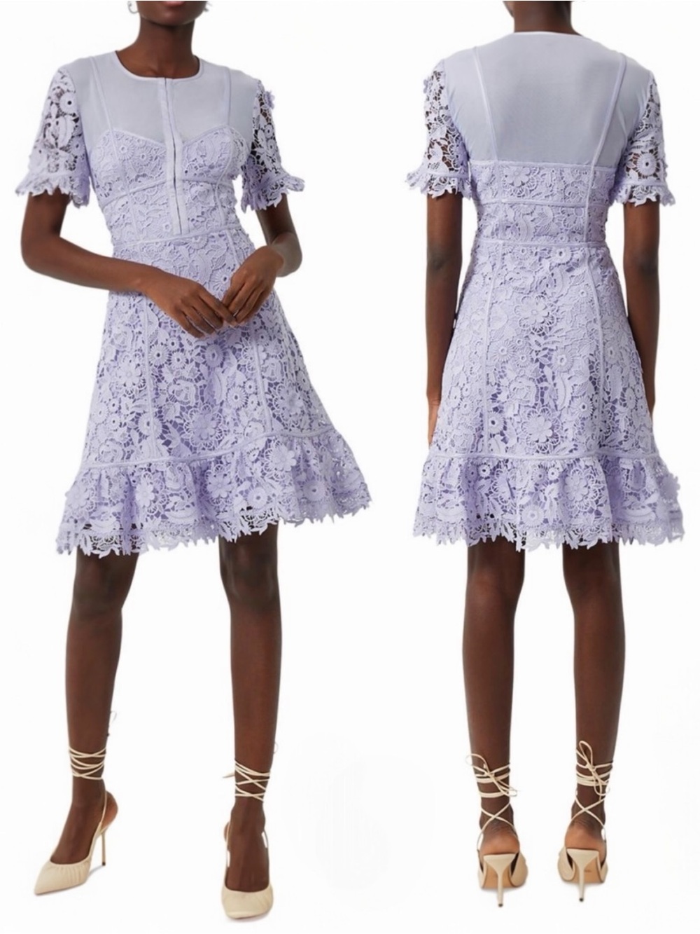 French Connection Binadari Cabello Bustier Lace Short Sleeve A-line Mini Dress
